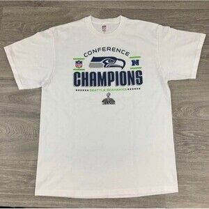 Old school VTG White NFL 2014 Seattle Seahawks Champions Mens shirt size Large
